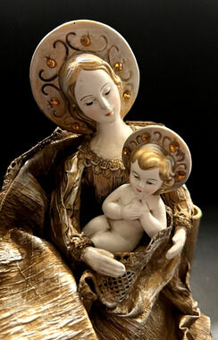 Kurt Adler Mary Holding Baby Jesus Gold w/ Crystals Paper Mache Candle Holder